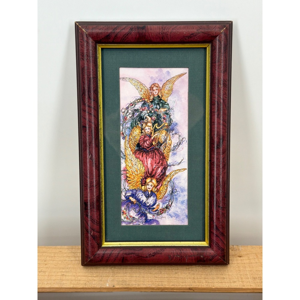 Charles Humphrey Signed Framed Angels Golden Wings Print 1995 Celestial Decor